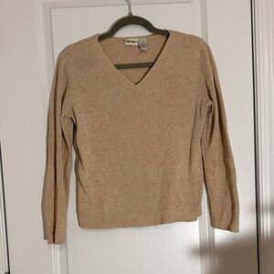 Cherokee V-Neck Sweater - Light Brown Tan 100% Cotton